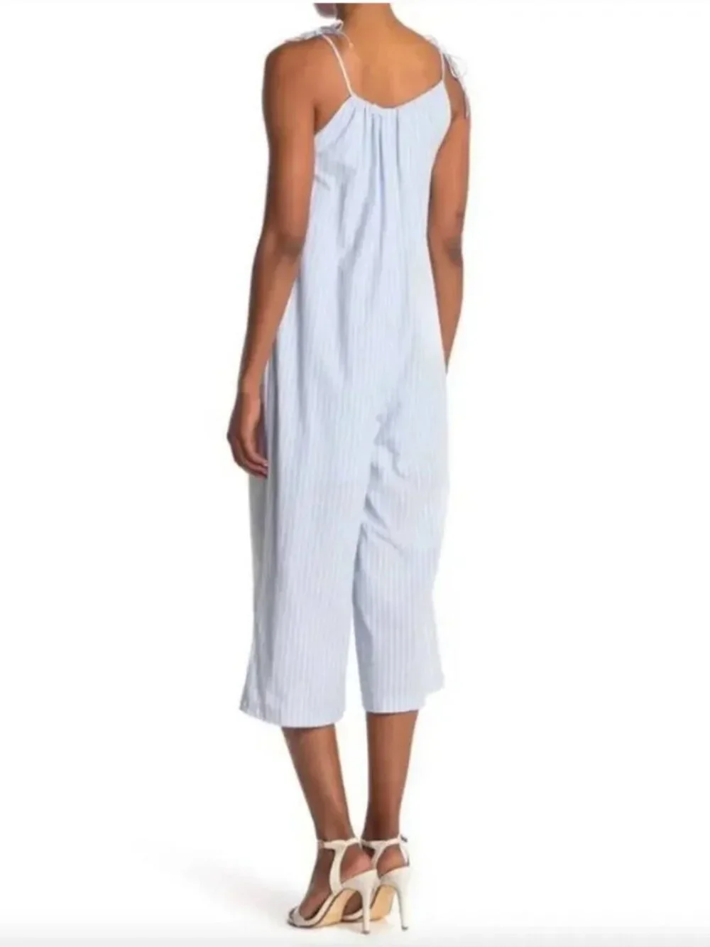 LOST + WANDER Linen Blend Wide-Leg Cropped Striped Jumpsuit
